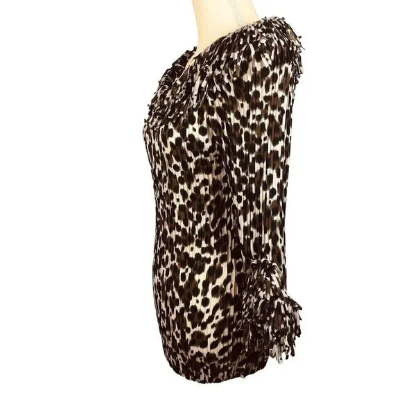 Agora Women's Crinkle Stretch Top with Confetti Fringe Size S 3/4 Sleeve - Picture 6 of 11